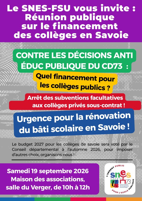 19 septembre à Chambéry : réunion publique sur le financement des collèges&nbsp;(…)