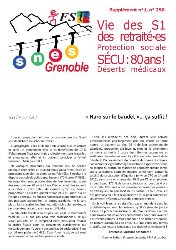 Supplément au bulletin n°250